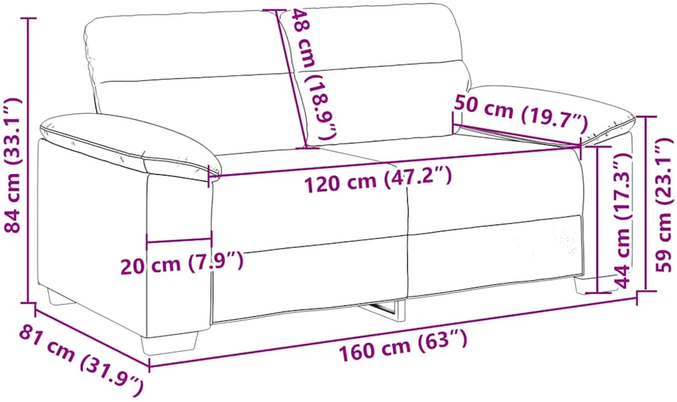 Dvivietė sofa, ruda, 160x81x84 cm, audinys
