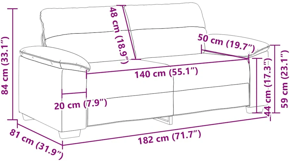 Dvivietė sofa, ruda, 180x81x84 cm, audinys