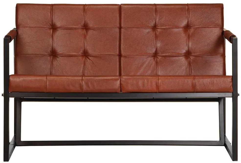 Dvivietė sofa, rudos spalvos, tikra ožkos oda