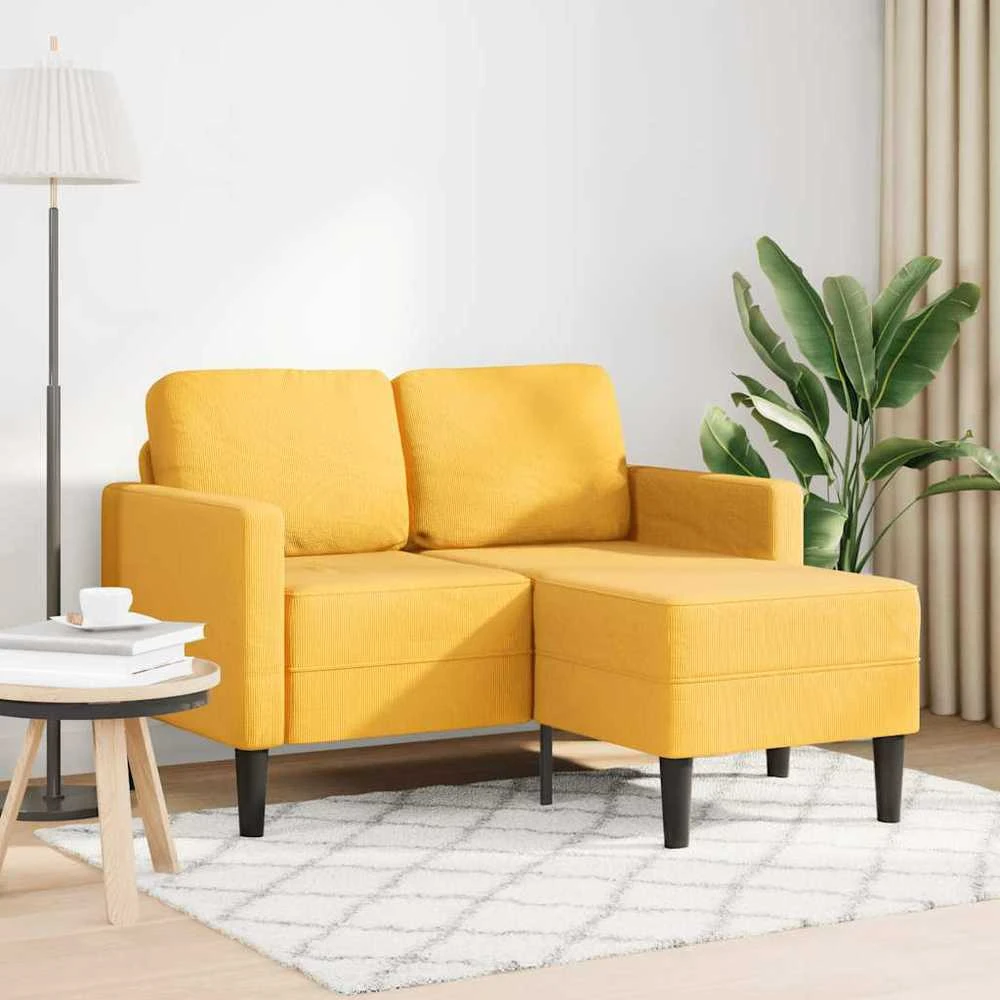 dvivietė sofa su gultu L formos šviesiai geltona 125cm patalynė