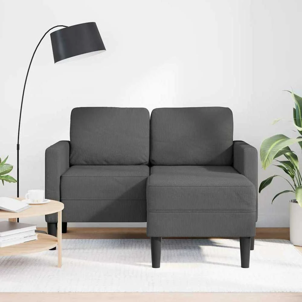 Dvivietė sofa su šezlongu, L formos, tamsiai pilka, 125 cm, linas