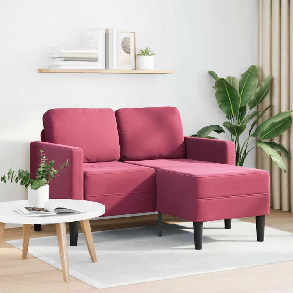 dvivietė sofa su gultu L formos vyno raudona 125 cm aksomas