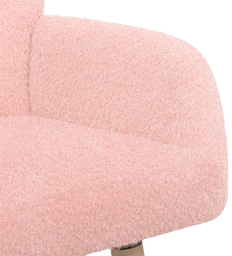 Dvivietė sofa su medžio masyvo kojelėmis Rožinė Bouclé