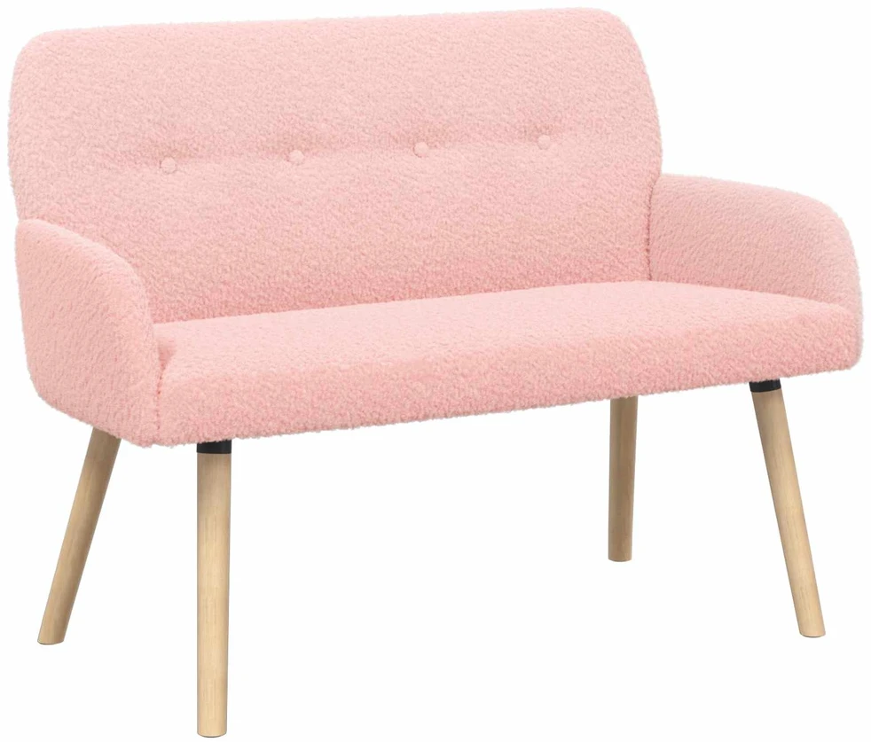 Dvivietė sofa su medžio masyvo kojelėmis Rožinė Bouclé