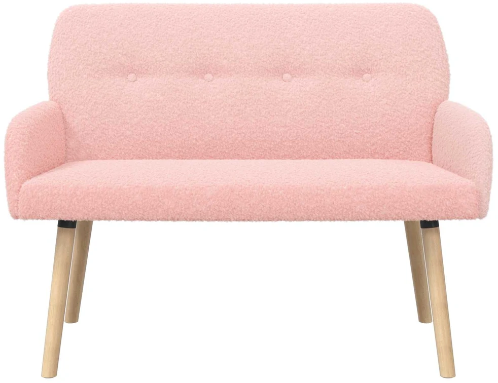 Dvivietė sofa su medžio masyvo kojelėmis Rožinė Bouclé