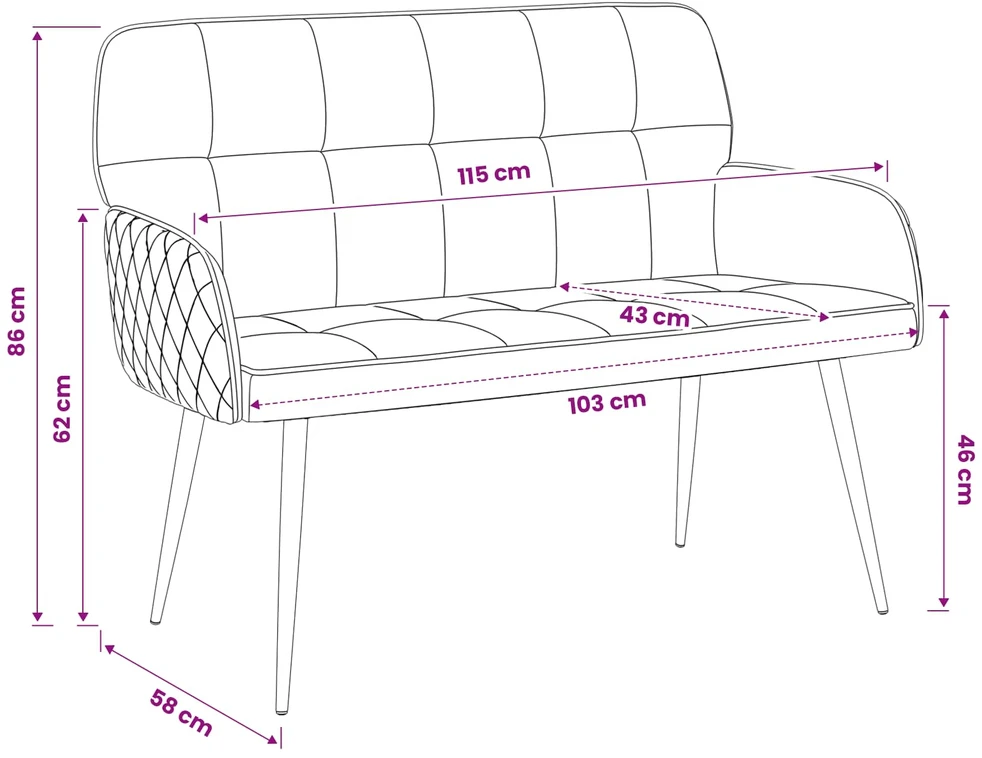 Dvivietė sofa su metalinėmis kojelėmis 2 vietos Rožinė Aksomas