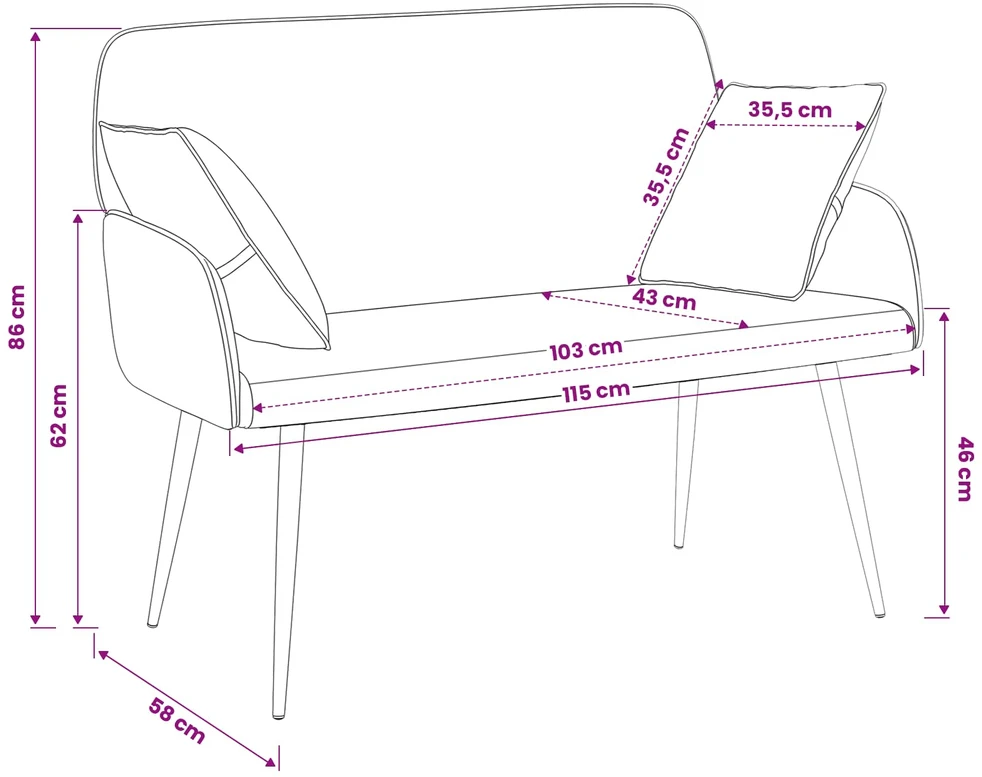 Dvivietė sofa su metalinėmis kojelėmis 2 vietos Balta