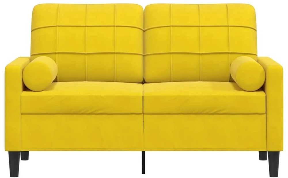 Dvivietė sofa su pagalvėlėmis, geltonos spalvos, 120cm, aksomas
