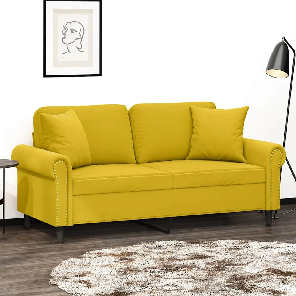 Dvivietė sofa su pagalvėlėmis, geltonos spalvos, 140cm, aksomas