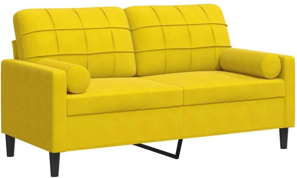 Dvivietė sofa su pagalvėlėmis, geltonos spalvos, 140cm, aksomas