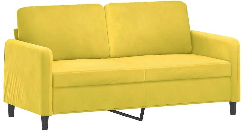 Dvivietė sofa su pagalvėlėmis, geltonos spalvos, 140cm, aksomas