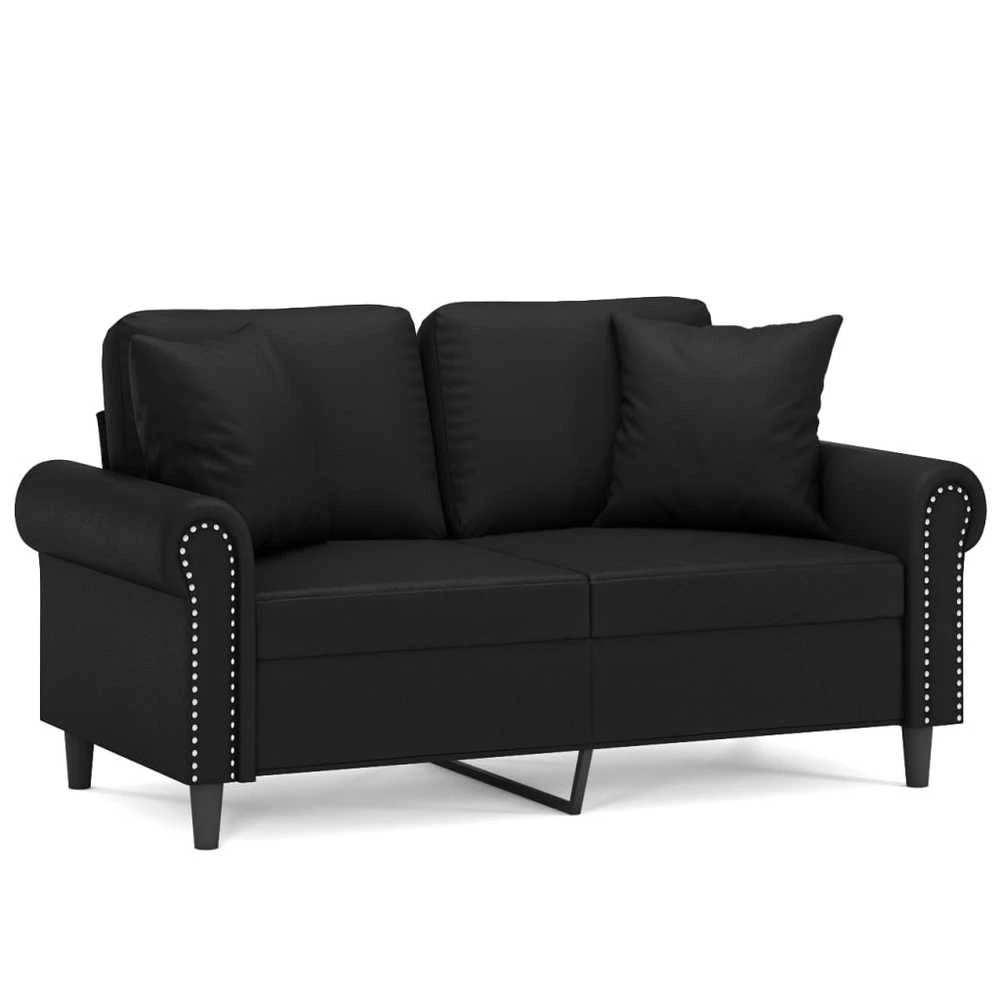 Dvivietė sofa su pagalvėlėmis, juoda, 120cm, dirbtinė oda