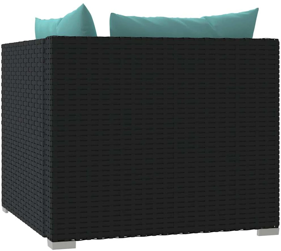 Dvivietė sofa su pagalvėlėmis, juodos spalvos, poliratanas