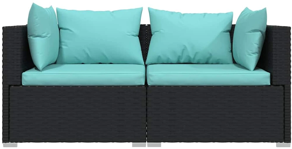 Dvivietė sofa su pagalvėlėmis, juodos spalvos, poliratanas