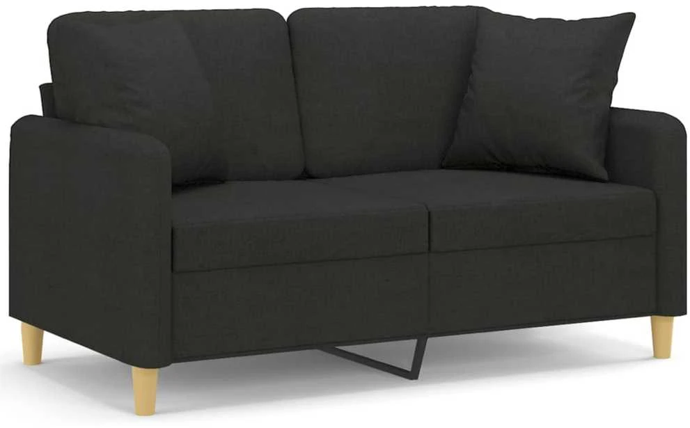 Dvivietė sofa su pagalvėlėmis, juodos spalvos, 120cm, audinys