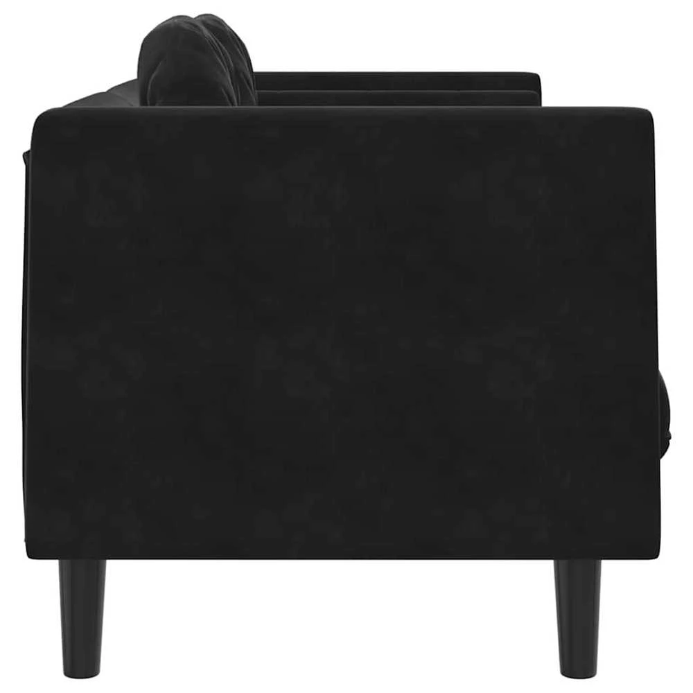 Dvivietė sofa su pagalvėlėmis, juodos spalvos, aksomas