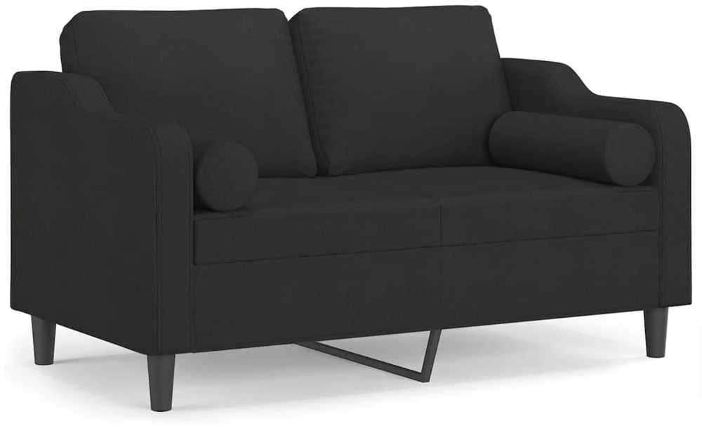 Dvivietė sofa su pagalvėlėmis, juodos spalvos, 120cm, audinys