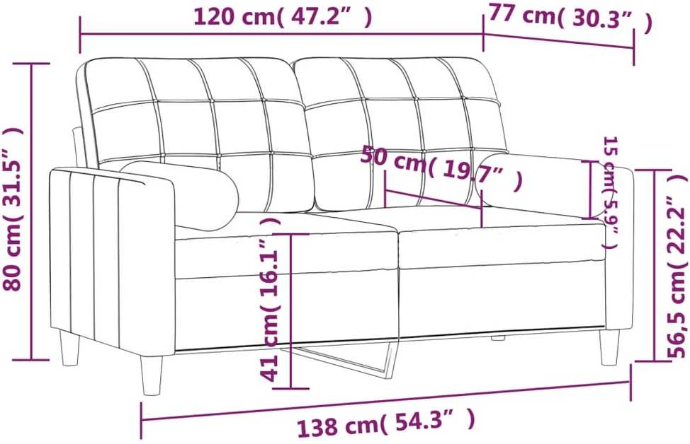 Dvivietė sofa su pagalvėlėmis, juodos spalvos, 120cm, audinys