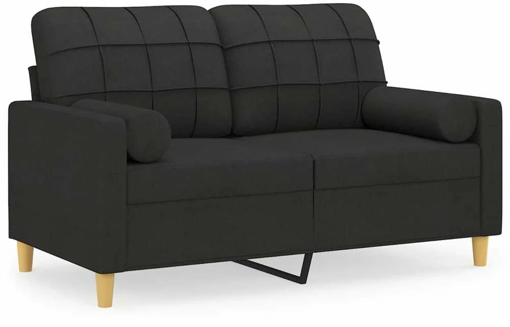 Dvivietė sofa su pagalvėlėmis, juodos spalvos, 120cm, audinys