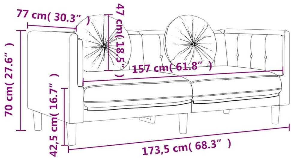 Dvivietė sofa su pagalvėlėmis, juodos spalvos, aksomas