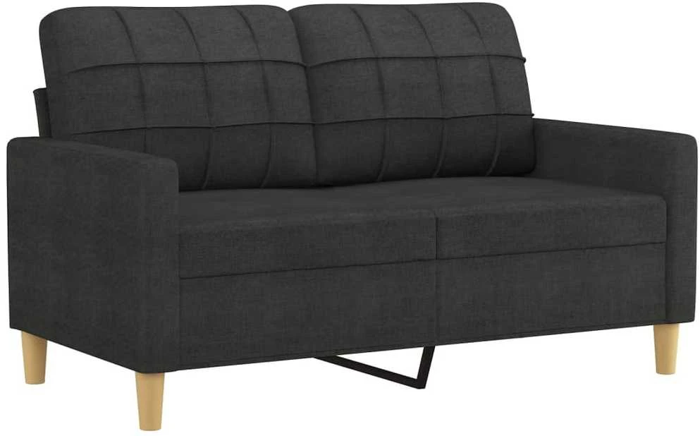 Dvivietė sofa su pagalvėlėmis, juodos spalvos, 120cm, audinys
