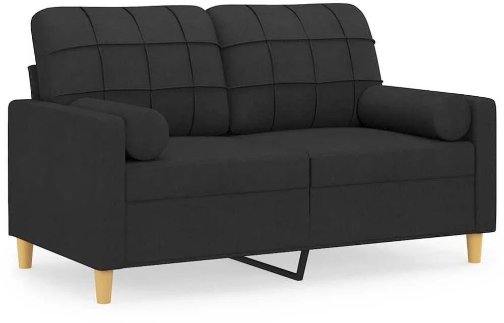 Dvivietė sofa su pagalvėlėmis, juodos spalvos, 120cm, audinys