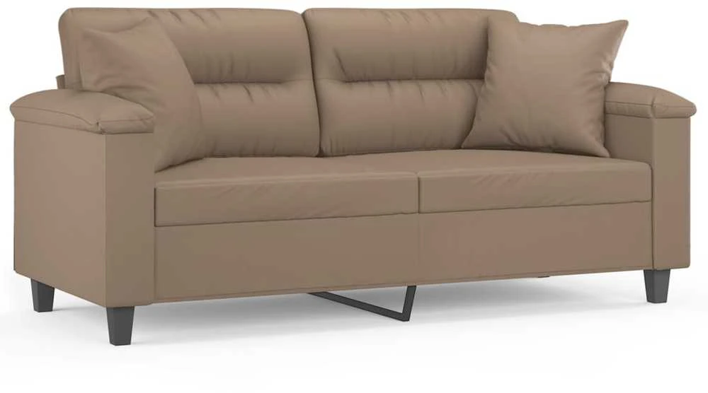 Dvivietė sofa su pagalvėlėmis, kapučino, 140cm, dirbtinė oda