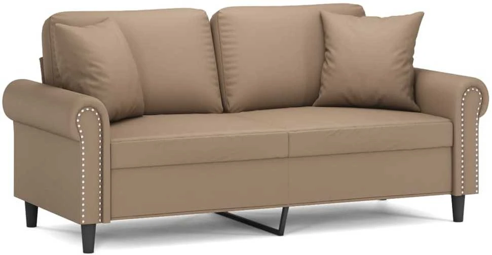 Dvivietė sofa su pagalvėlėmis, kapučino, 140cm, dirbtinė oda