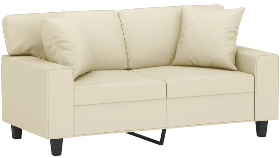 Dvivietė sofa su pagalvėlėmis, kreminė, 120cm, dirbtinė oda
