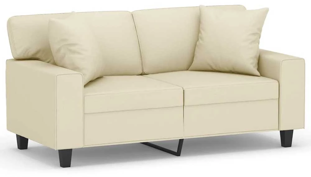 Dvivietė sofa su pagalvėlėmis, kreminė, 120cm, dirbtinė oda