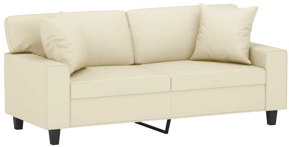 Dvivietė sofa su pagalvėlėmis, kreminė, 140cm, dirbtinė oda