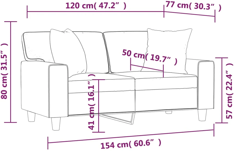 Dvivietė sofa su pagalvėlėmis, kreminė, 120cm, dirbtinė oda