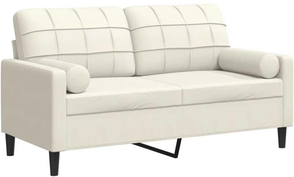 Dvivietė sofa su pagalvėlėmis, kreminės spalvos, 140cm, aksomas