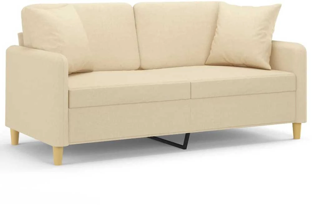 Dvivietė sofa su pagalvėlėmis, kreminės spalvos, 140cm, audinys