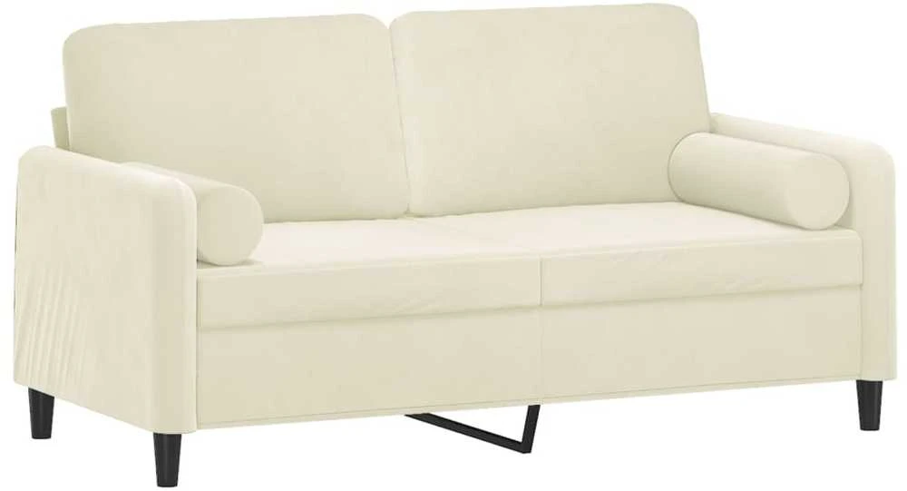 Dvivietė sofa su pagalvėlėmis, kreminės spalvos, 140cm, aksomas