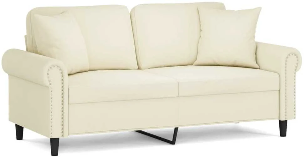 Dvivietė sofa su pagalvėlėmis, kreminės spalvos, 140cm, aksomas