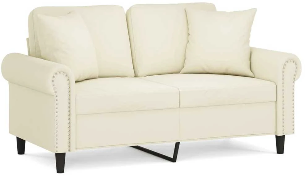 Dvivietė sofa su pagalvėlėmis, kreminės spalvos, 120cm, aksomas