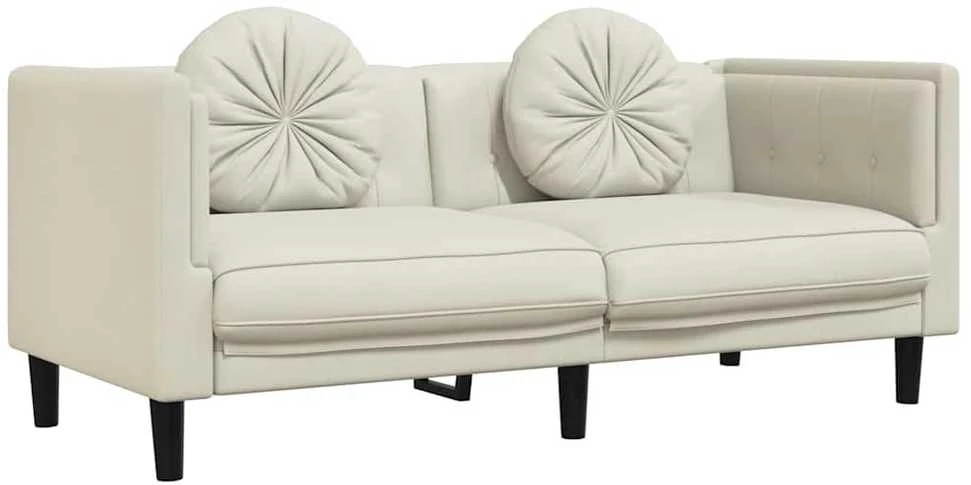 Dvivietė sofa su pagalvėlėmis, kreminės spalvos, aksomas