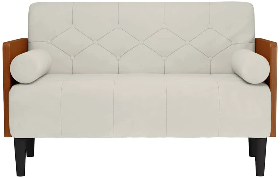 Dvivietė sofa su pagalvėlėmis, kreminės spalvos, 110 cm, aksomas