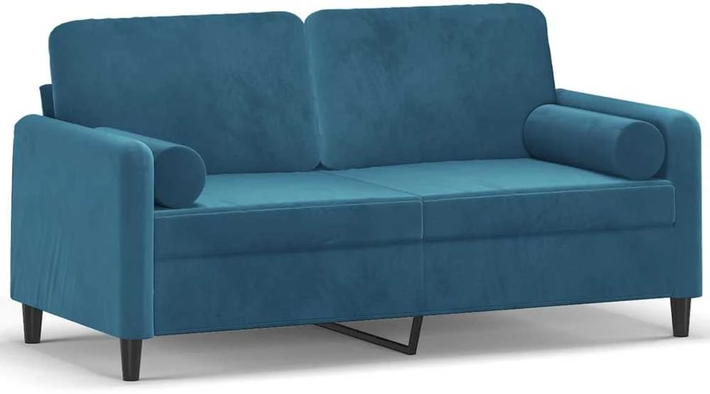 Dvivietė sofa su pagalvėlėmis, mėlynos spalvos, 140cm, aksomas