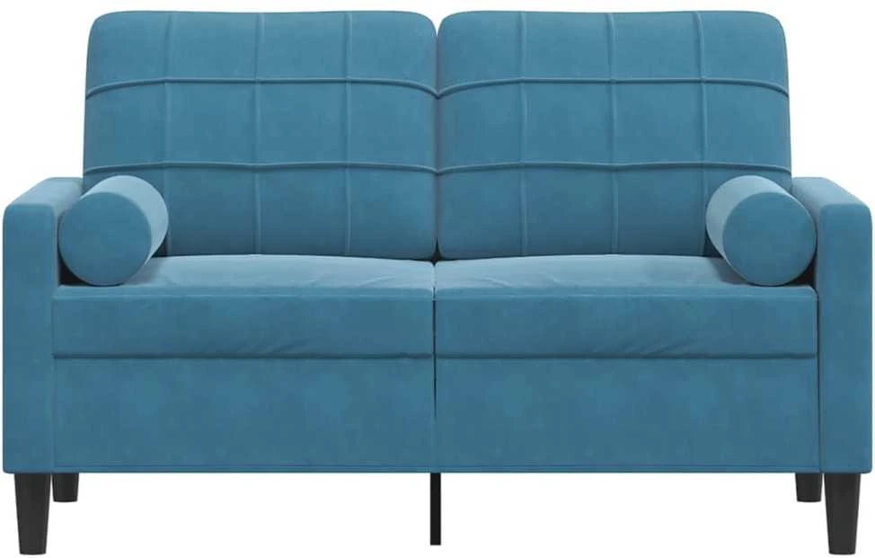 Dvivietė sofa su pagalvėlėmis, mėlynos spalvos, 120cm, aksomas