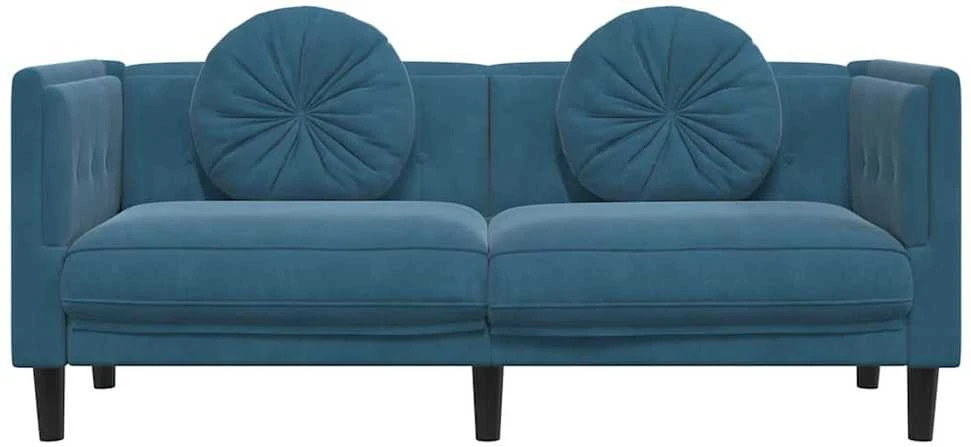 Dvivietė sofa su pagalvėlėmis, mėlynos spalvos, aksomas