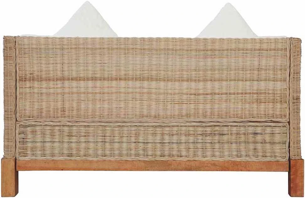 Dvivietė sofa su pagalvėlėmis, natūralus ratanas