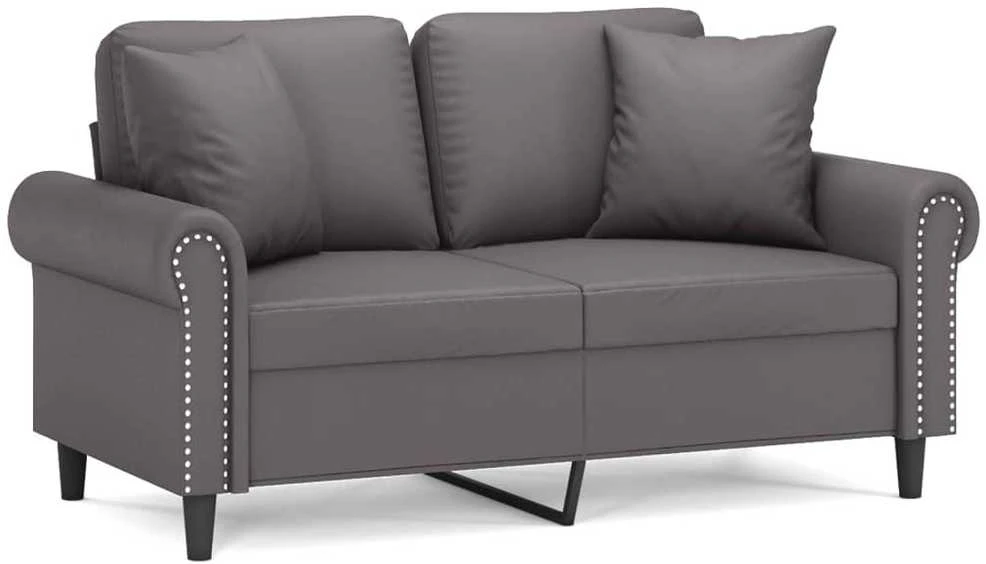 Dvivietė sofa su pagalvėlėmis, pilka, 120cm, dirbtinė oda