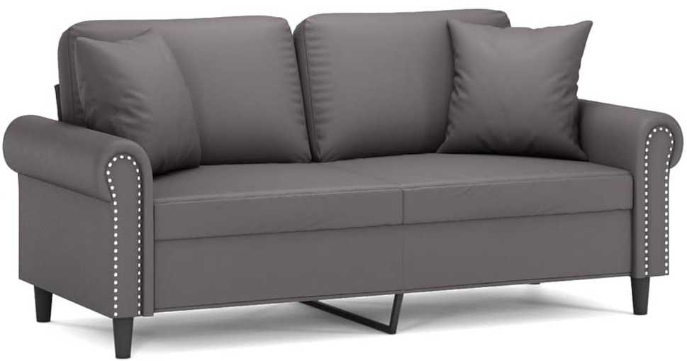 Dvivietė sofa su pagalvėlėmis, pilka, 140cm, dirbtinė oda