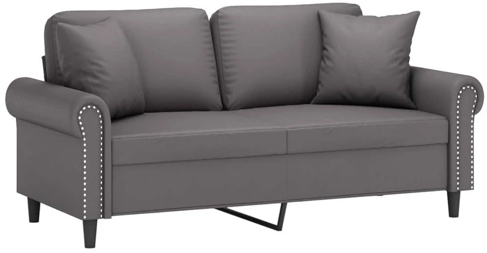 Dvivietė sofa su pagalvėlėmis, pilka, 140cm, dirbtinė oda