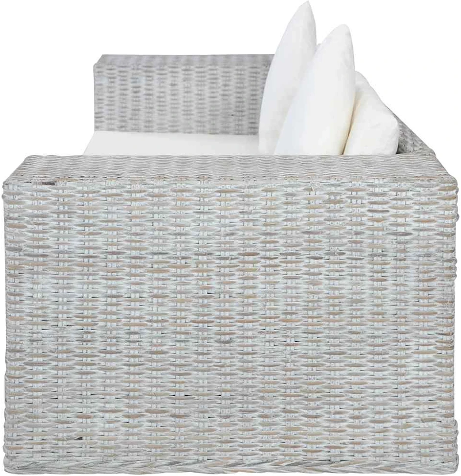 Dvivietė sofa su pagalvėlėmis, pilkos spalvos, natūr. ratanas