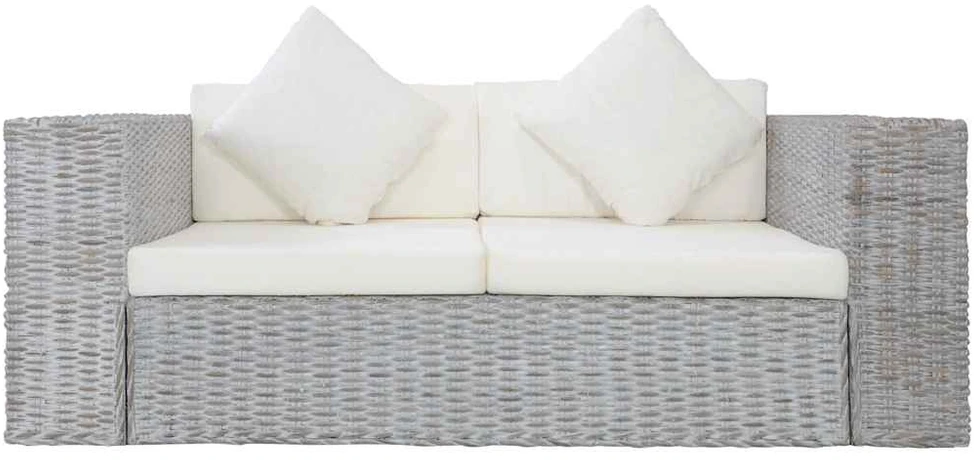 Dvivietė sofa su pagalvėlėmis, pilkos spalvos, natūr. ratanas