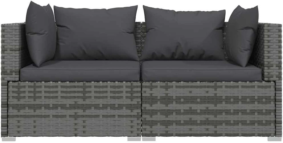 Dvivietė sofa su pagalvėlėmis, pilkos spalvos, poliratanas