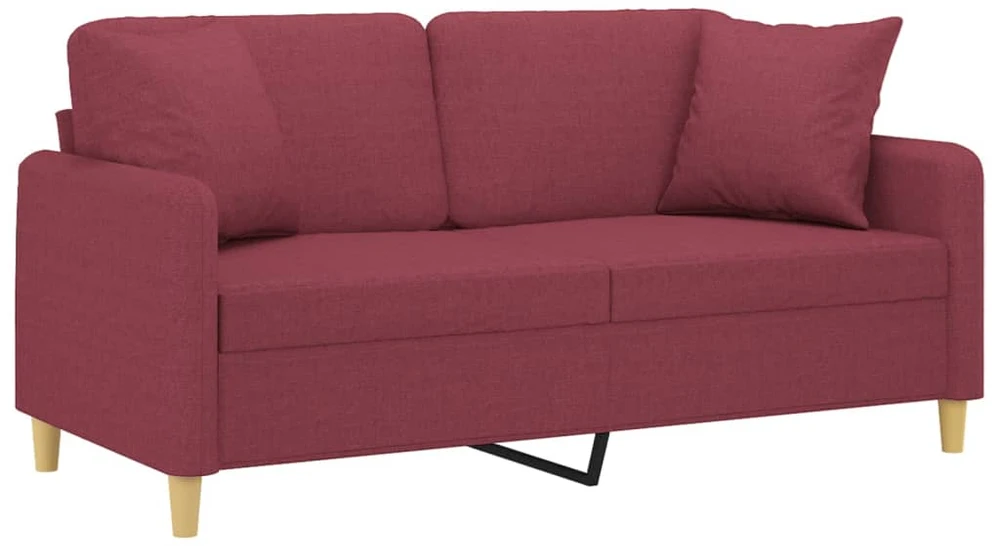 Dvivietė sofa su pagalvėlėmis, raudonojo vyno, 140cm, audinys